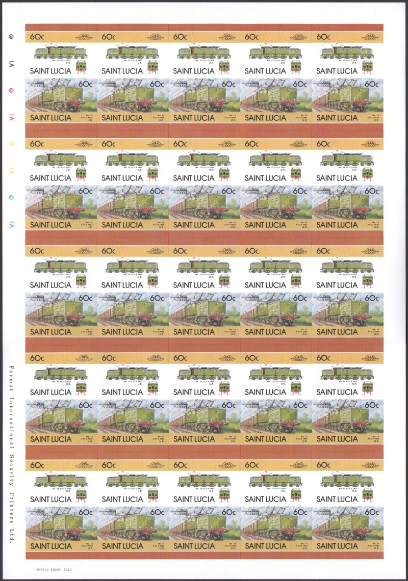 Saint Lucia Locomotives (5th series) 60c 1922 No. 13 2-Co-2 Final Stage Progressive Color Proof Stamp Pane