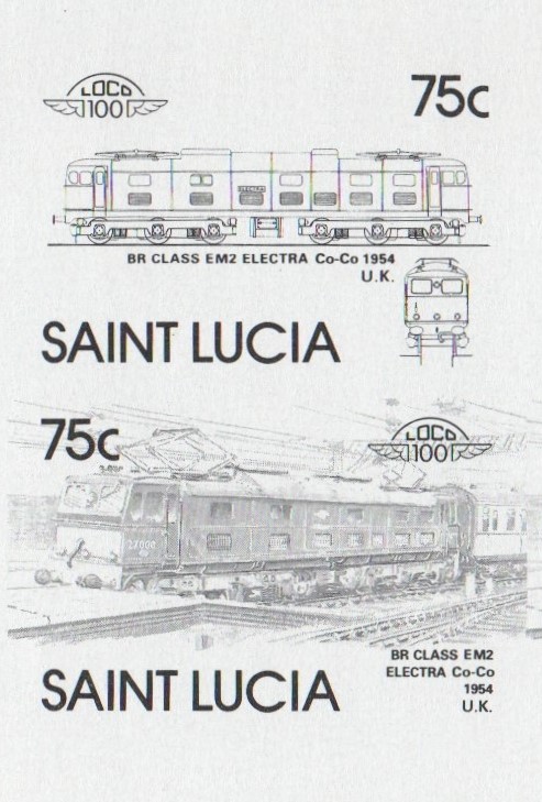Saint Lucia Locomotives (5th series) 75c Black Stage Progressive Color Proof Pair