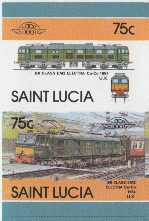 Saint Lucia Locomotives (5th series) 75c 1954 BR Class EM2 Electra Co-Co Final Stage Progressive Color Proof Stamp Pair