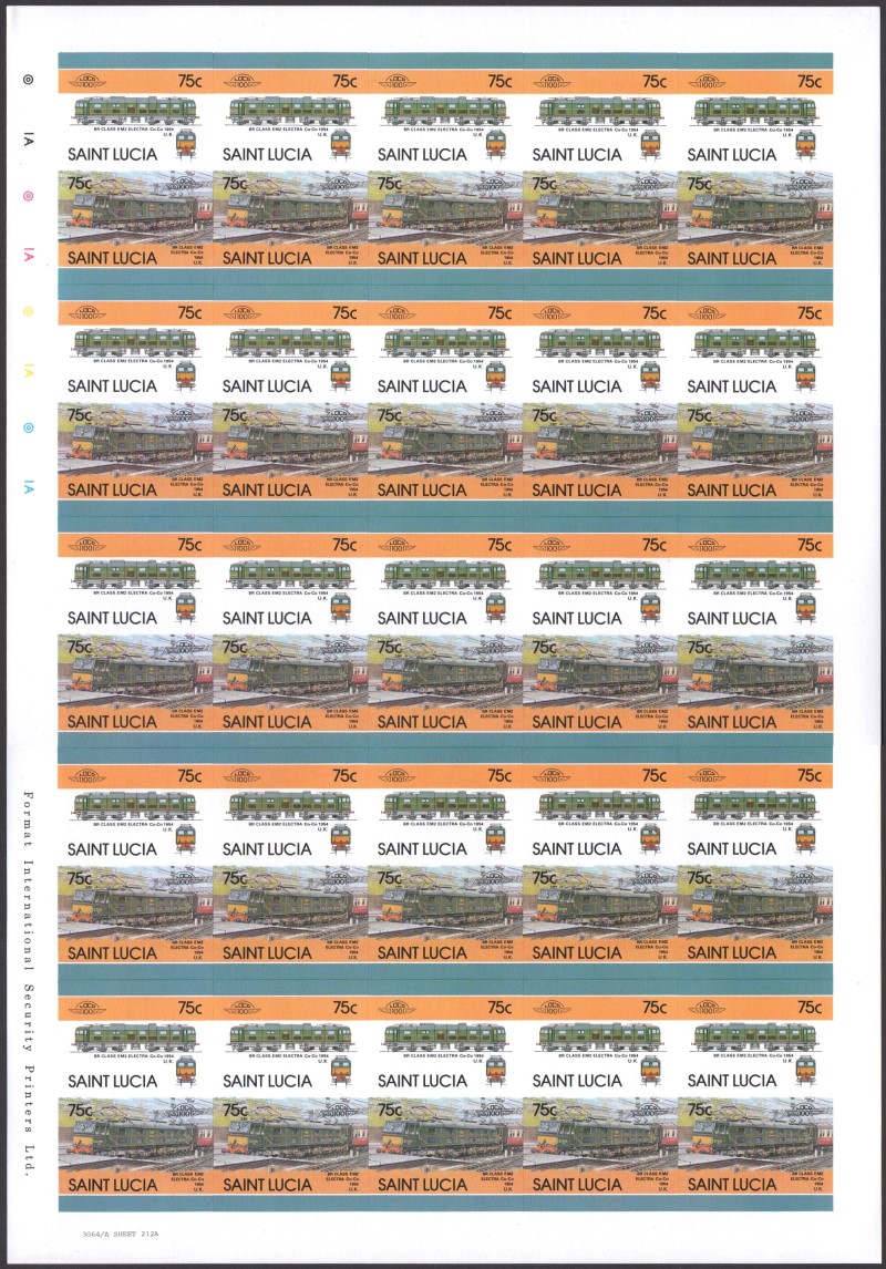 Saint Lucia Locomotives (5th series) 75c 1954 BR Class EM2 Electra Co-Co Final Stage Progressive Color Proof Stamp Pane