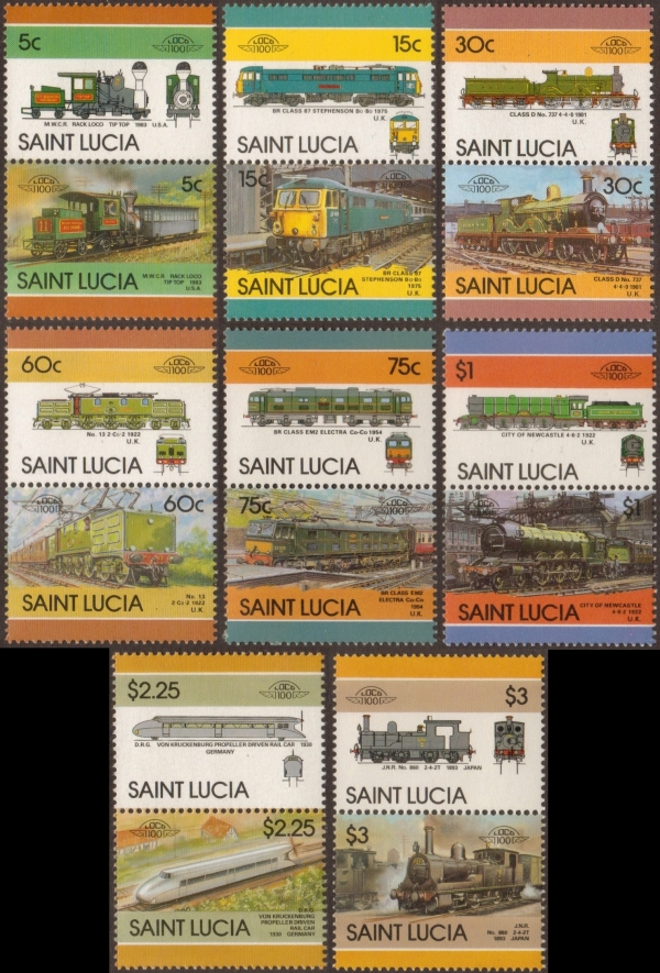 1986 Saint Lucia Leaders of the World, Locomotives (5th series) Stamps