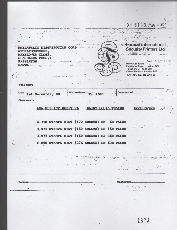 Saint Lucia 1985 LOW Locomotives 3rd Series Reprint GOOD OVERS Invoice