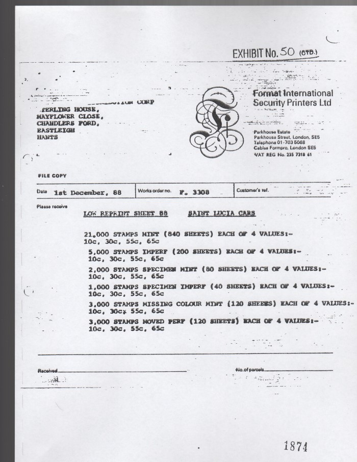 Saint Lucia 1984 LOW Automobiles 2nd Series Reprint Invoice