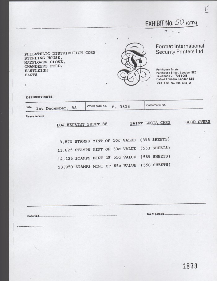 Saint Lucia 1984 LOW Automobiles 2nd Series Reprint GOOD OVERS Invoice