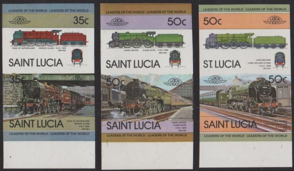 1983 Saint Lucia Leaders of the World, Locomotives (1st series) imperforate Stamps