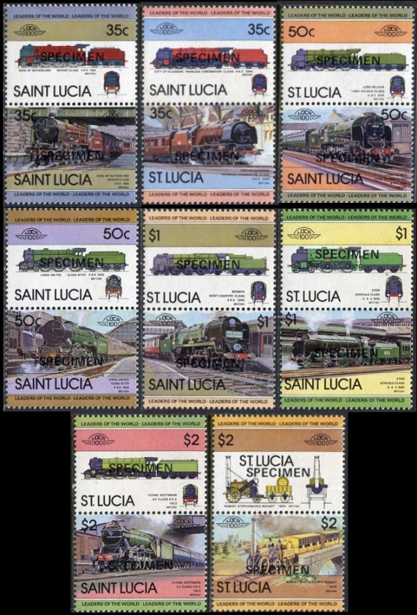 1983 Saint Lucia Leaders of the World, Locomotives (1st series) SPECIMEN Overprinted Stamps