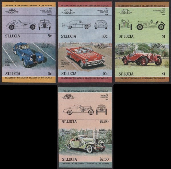 1984 Saint Lucia Leaders of the World, Automobiles (1st series) Imperforate Stamps