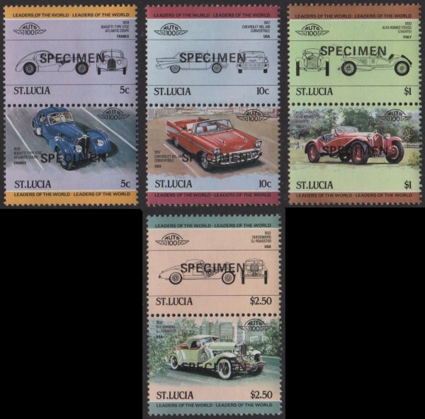 1984 Saint Lucia Leaders of the World, Automobiles (1st series) SPECIMEN Overprinted Stamps