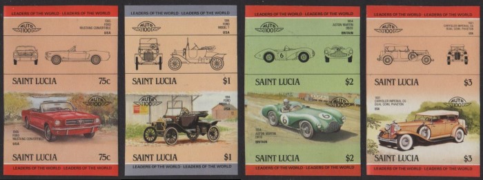 1984 Saint Lucia Leaders of the World, Automobiles (2nd series) Imperforate Stamps