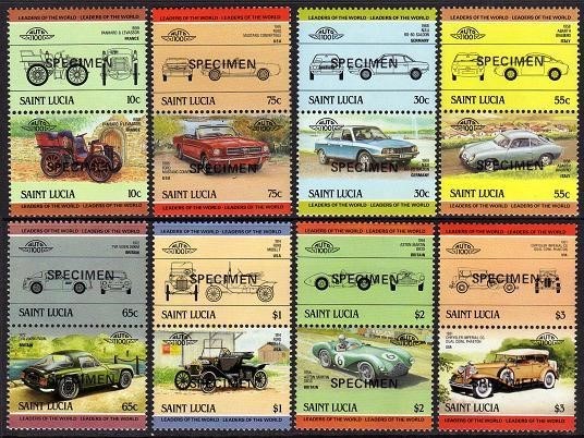 1984 Saint Lucia Leaders of the World, Automobiles (2nd series) SPECIMEN Overprinted Stamps