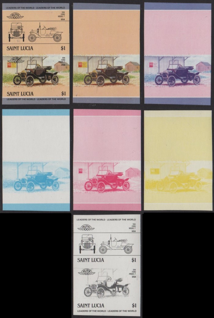 1984 Saint Lucia Leaders of the World, Automobiles (2nd series) Progressive Color Proof Stamp Set