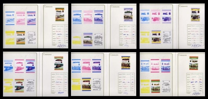 1984 Saint Lucia Leaders of the World, Locomotives (2nd series) Progressive Color Proof Presentation Folders