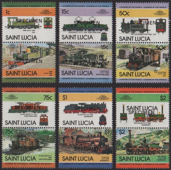 1984 Saint Lucia Leaders of the World, Locomotives (2nd series) SPECIMEN Overprinted Stamps