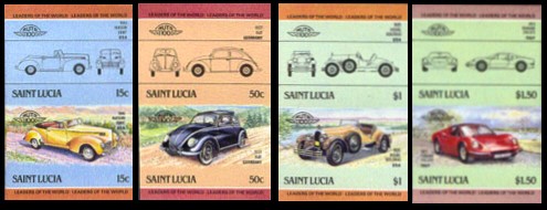 1985 Saint Lucia Leaders of the World, Automobiles (3rd series) Imperforate Stamps