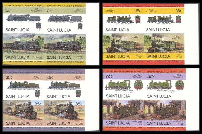 1985 Saint Lucia Leaders of the World, Locomotives (3rd series) Imperforate Stamps