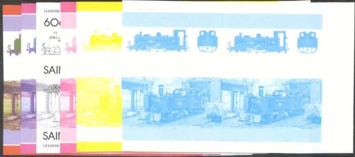 1985 Saint Lucia Leaders of the World, Locomotives (3rd series) Progressive Color Proof Stamp Set