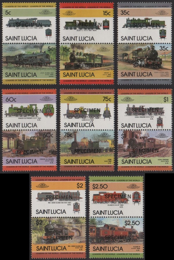 1985 Saint Lucia Leaders of the World, Locomotives (3rd series) SPECIMEN Overprinted Stamps