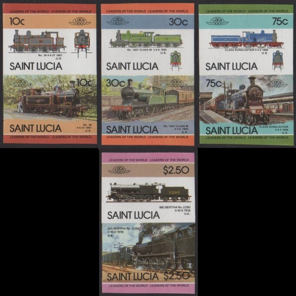 1985 Saint Lucia Leaders of the World, Locomotives (4th series) Imperforate Stamps