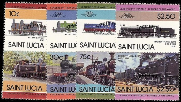1985 Saint Lucia Leaders of the World, Locomotives (4th series) SPECIMEN Overprinted Stamps