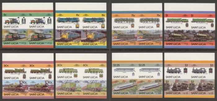 1986 Saint Lucia Leaders of the World, Locomotives (5th series) Imperforate Stamps