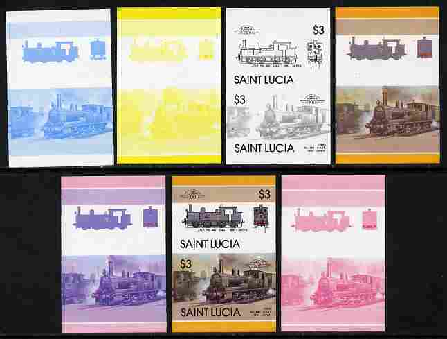 1986 Saint Lucia Leaders of the World, Locomotives (5th series) Progressive Color Proof Stamp Set