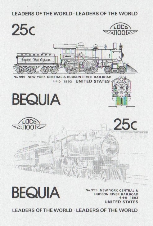 Bequia Locomotives (1st series) 25c Black Stage Progressive Color Proof Pair