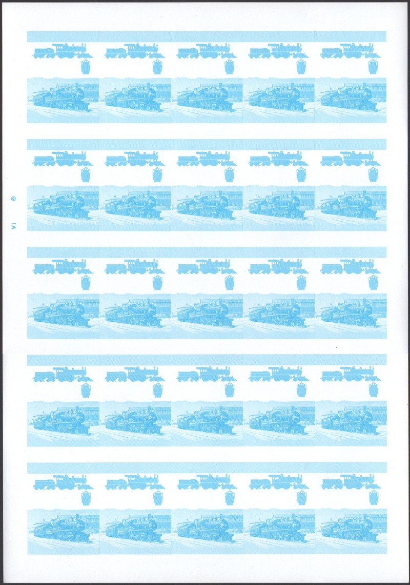Bequia Locomotives (1st series) 25c Blue Stage Progressive Color Proof Pane