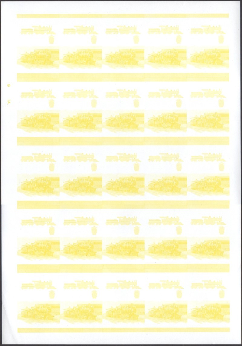 Bequia Locomotives (1st series) 25c Yellow Stage Progressive Color Proof Pane