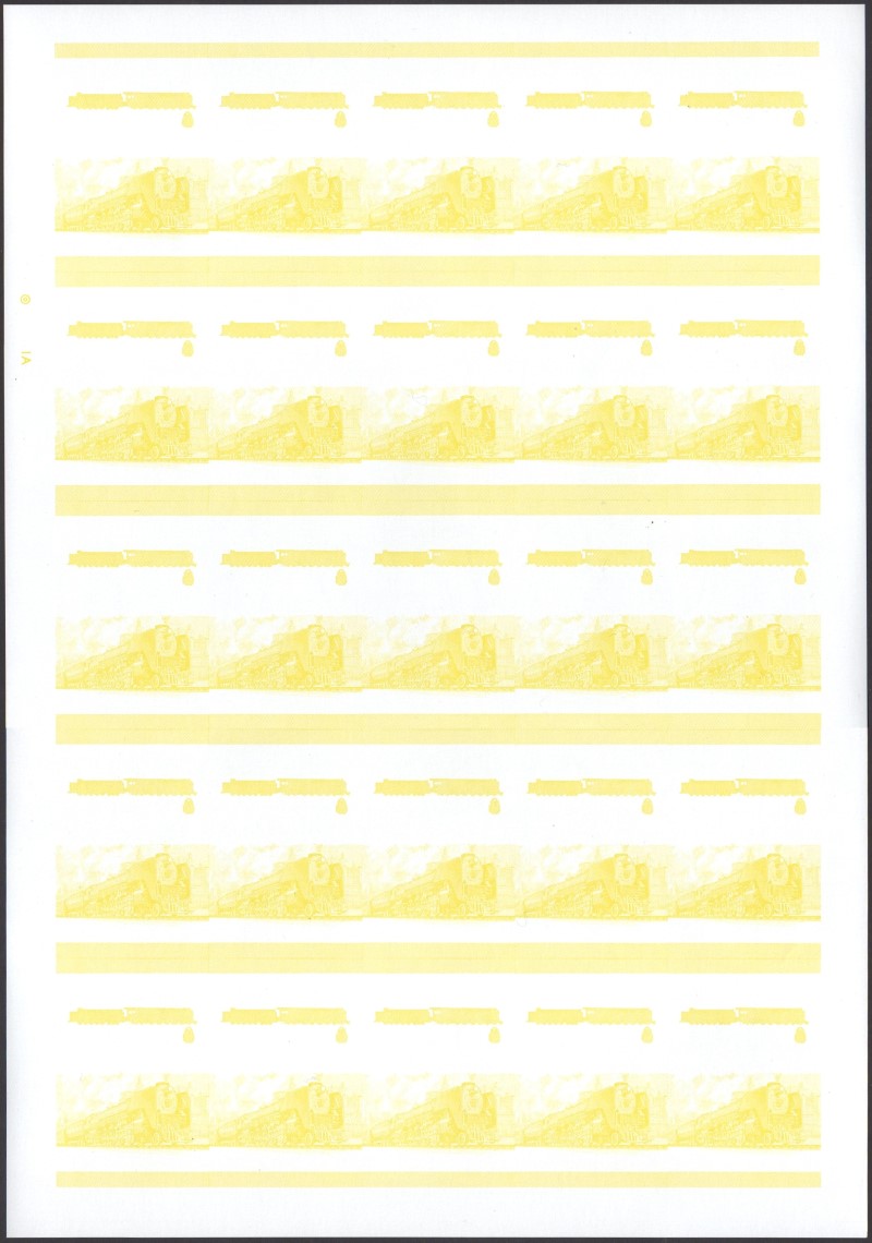 Bequia Locomotives (1st series) 35c Yellow Stage Progressive Color Proof Pane