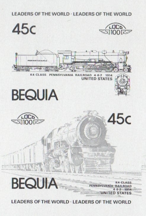 Bequia Locomotives (1st series) 45c Black Stage Progressive Color Proof Pair
