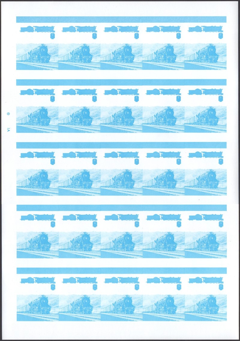 Bequia Locomotives (1st series) 45c Blue Stage Progressive Color Proof Pane