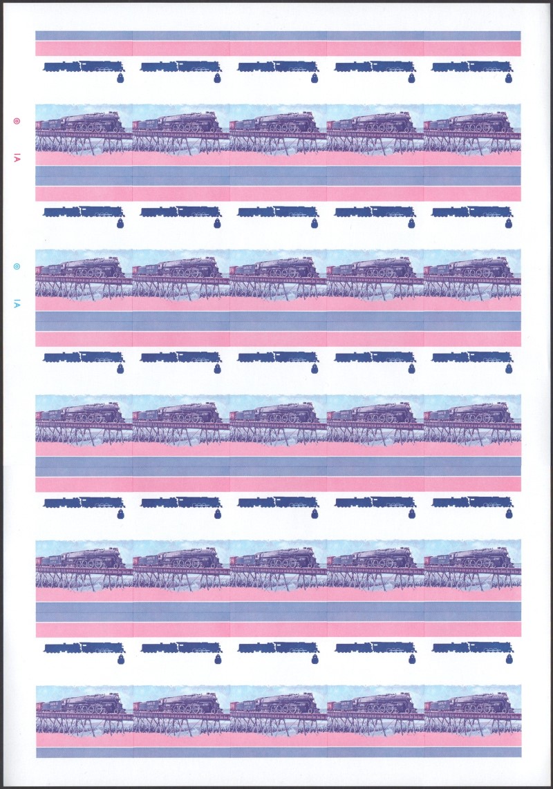 Bequia Locomotives (1st series) 5c Blue-Red Stage Progressive Color Proof Pane