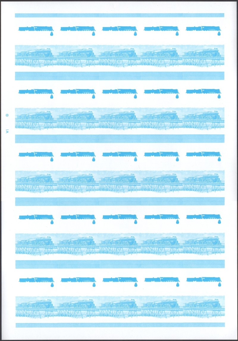 Bequia Locomotives (1st series) 5c Blue Stage Progressive Color Proof Pane