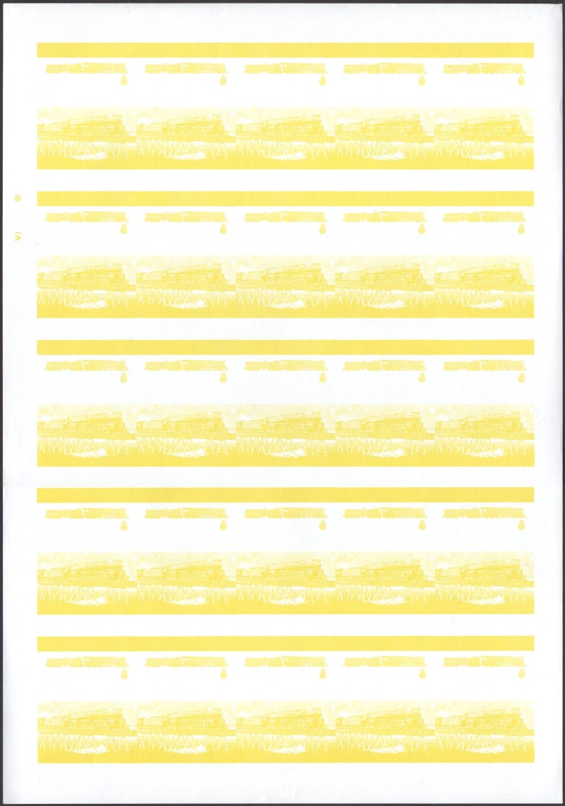 Bequia Locomotives (1st series) 5c Yellow Stage Progressive Color Proof Pane