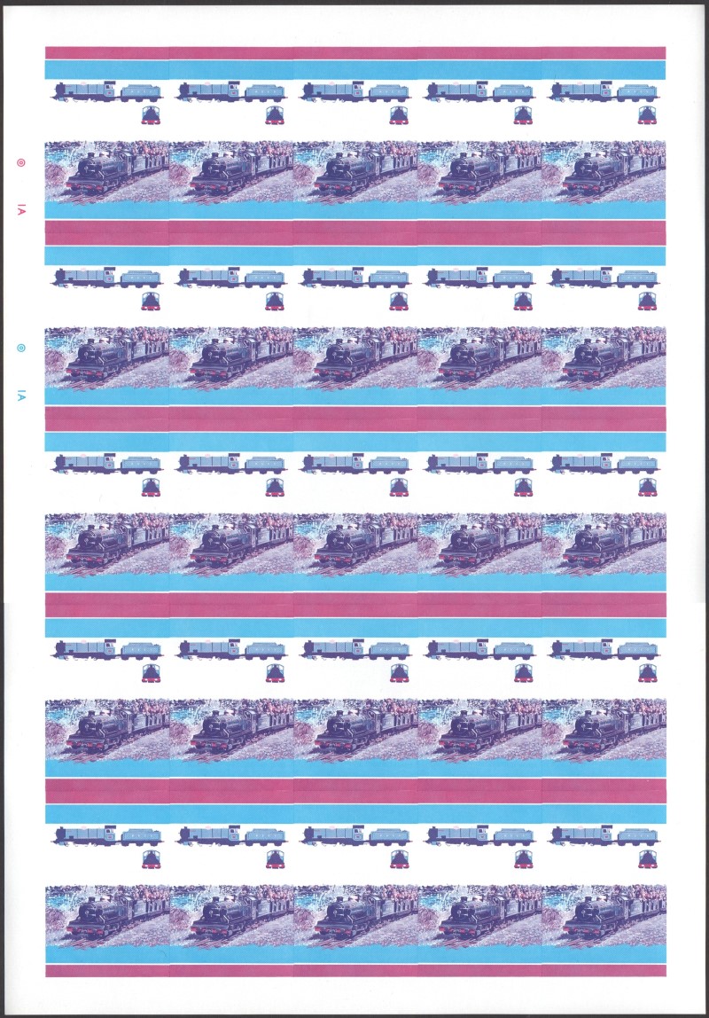 Bequia Locomotives (2nd series) $1.00 Blue-Red Stage Progressive Color Proof Pane