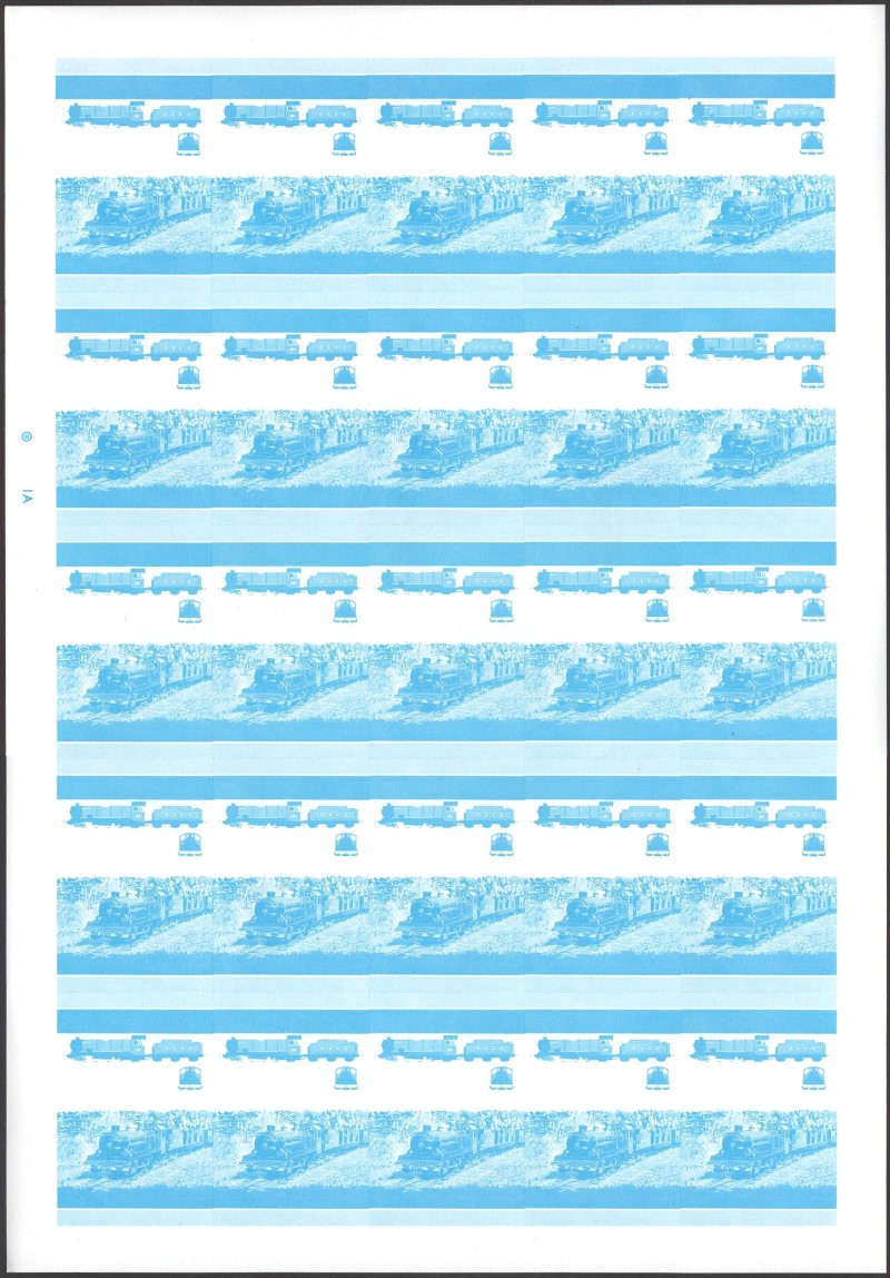 Bequia Locomotives (2nd series) $1.00 Blue Stage Progressive Color Proof Pane