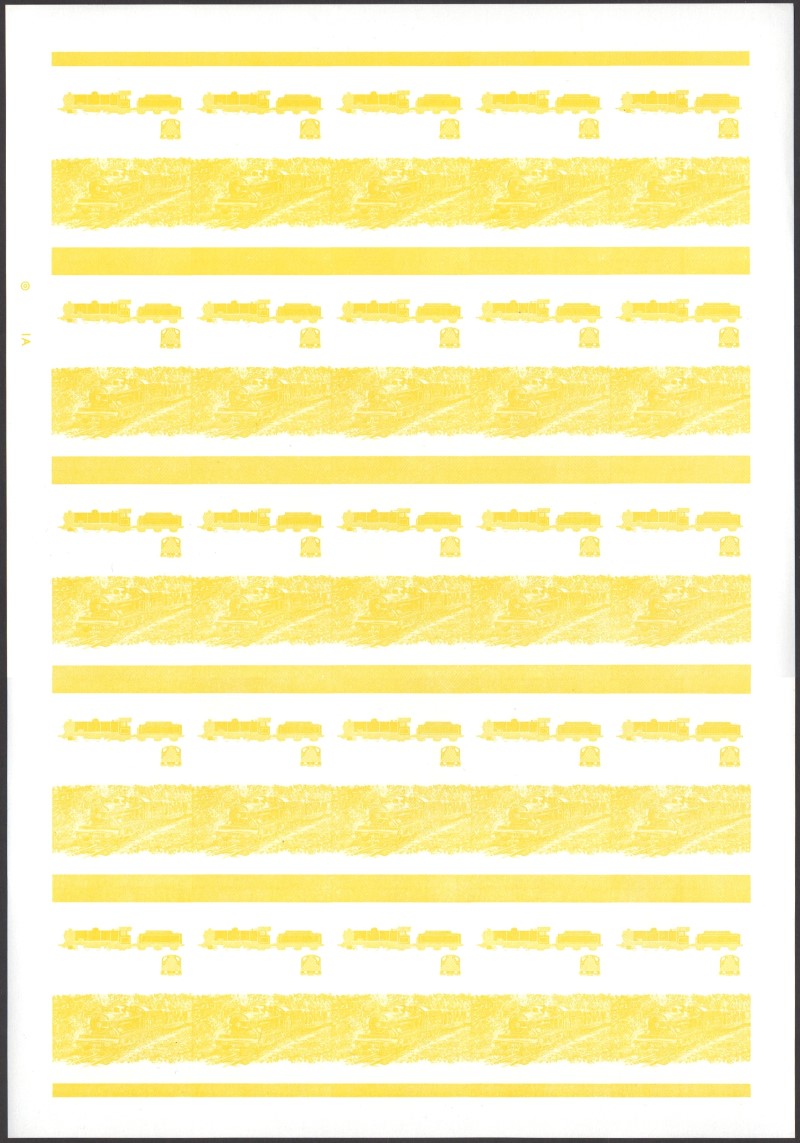 Bequia Locomotives (2nd series) $1.00 Yellow Stage Progressive Color Proof Pane