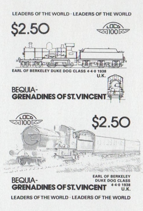 Bequia Locomotives (2nd series) $2.50 Black Stage Progressive Color Proof Pair