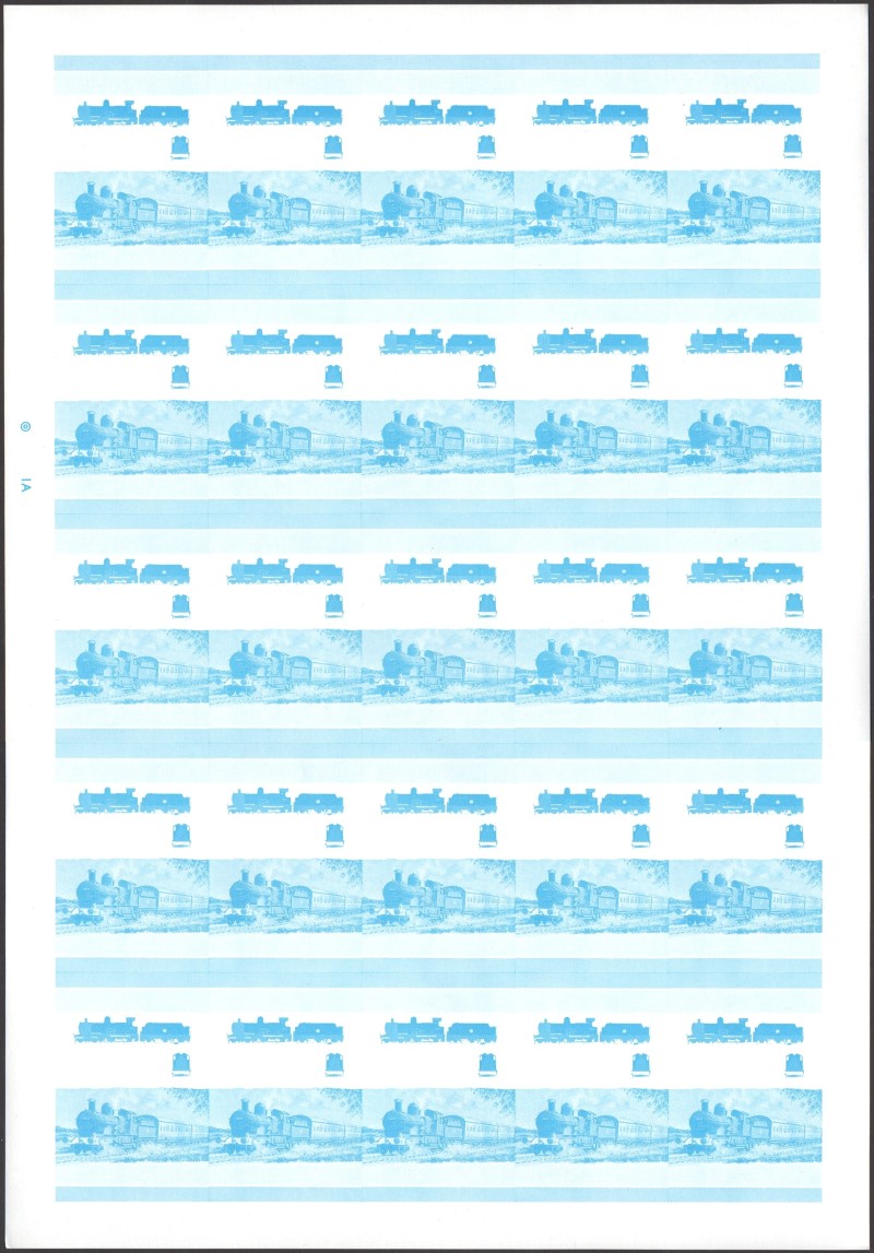 Bequia Locomotives (2nd series) $2.50 Blue Stage Progressive Color Proof Pane