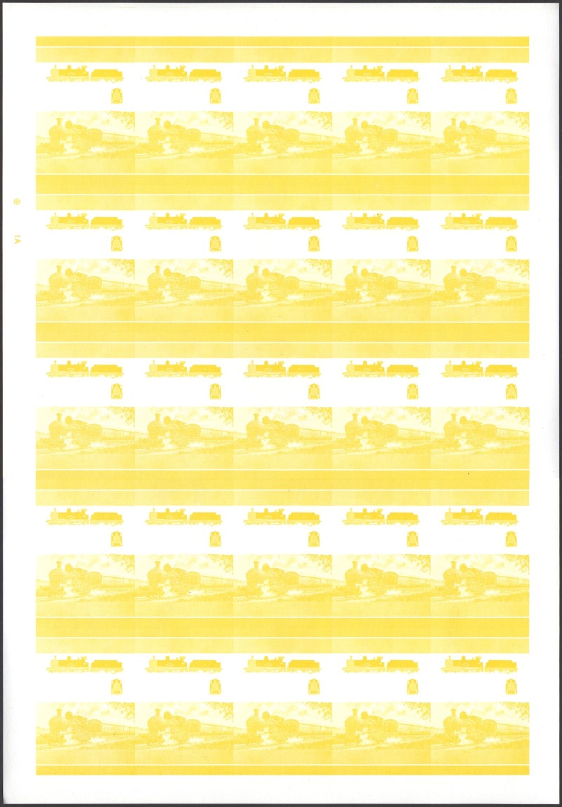 Bequia Locomotives (2nd series) $2.50 Yellow Stage Progressive Color Proof Pane