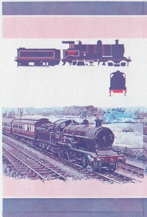 Bequia Locomotives (2nd series) $3.00 Blue-Red Stage Progressive Color Proof Pair