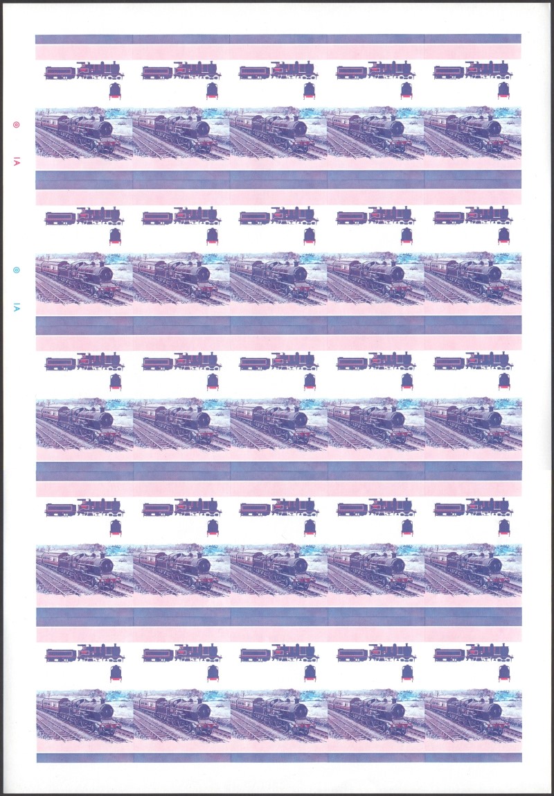 Bequia Locomotives (2nd series) $3.00 Blue-Red Stage Progressive Color Proof Pane
