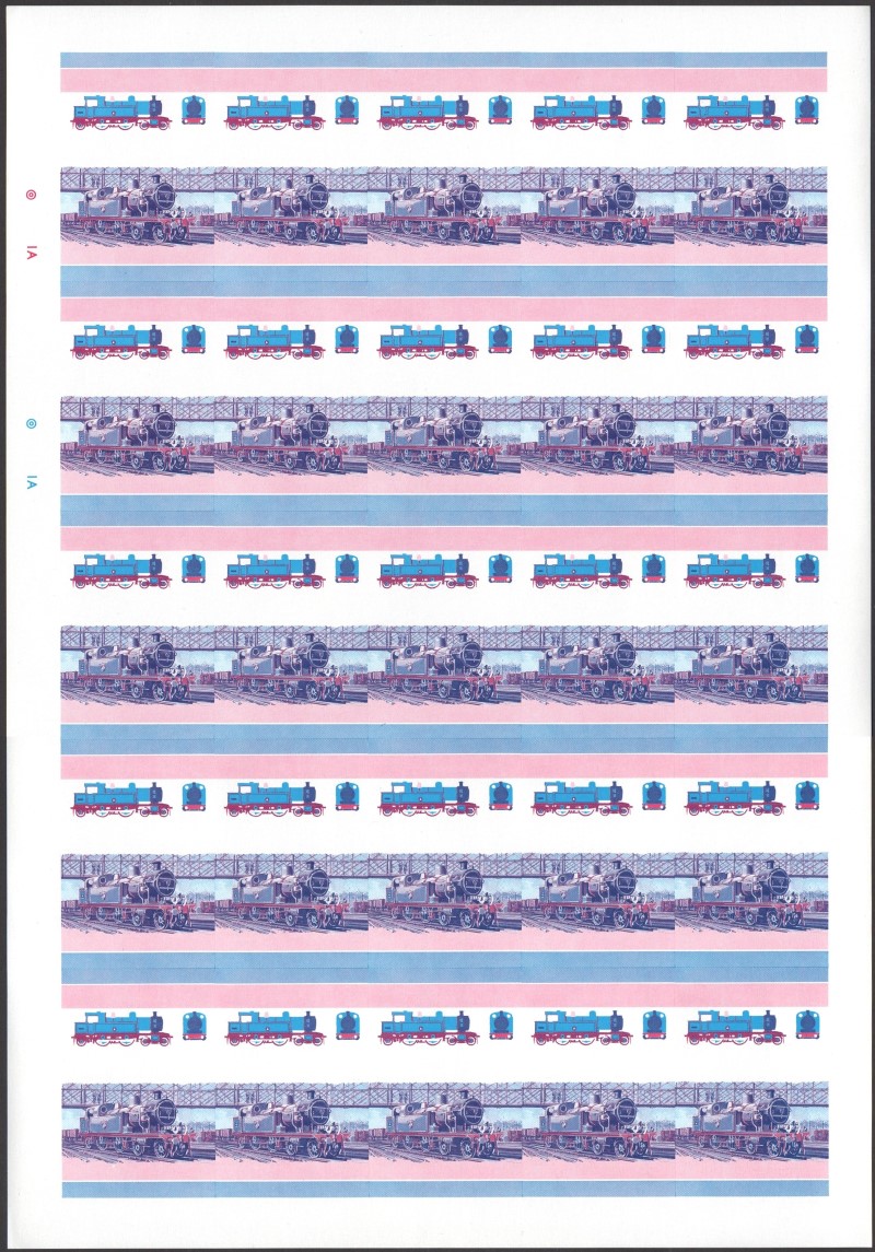 Bequia Locomotives (2nd series) 10c Blue-Red Stage Progressive Color Proof Pane