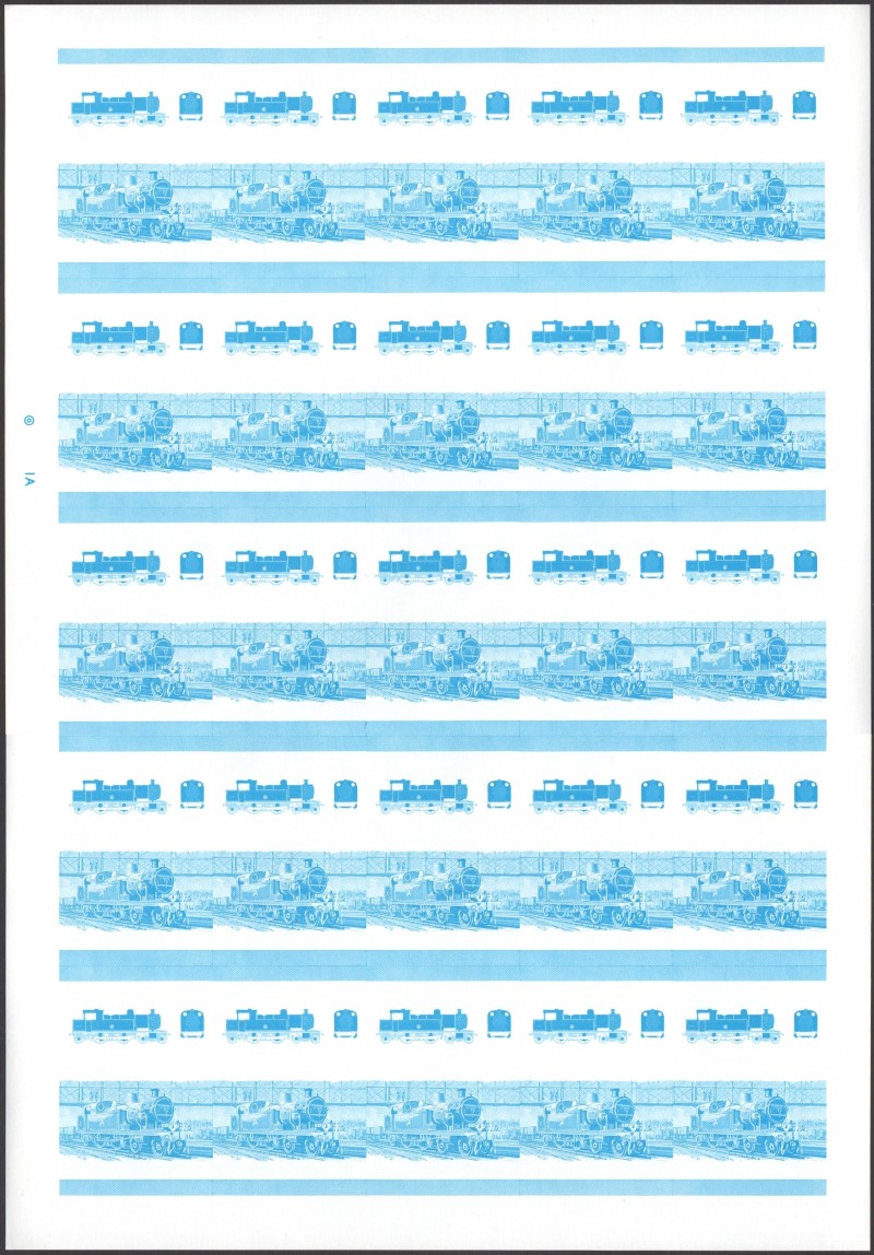 Bequia Locomotives (2nd series) 10c Blue Stage Progressive Color Proof Pane