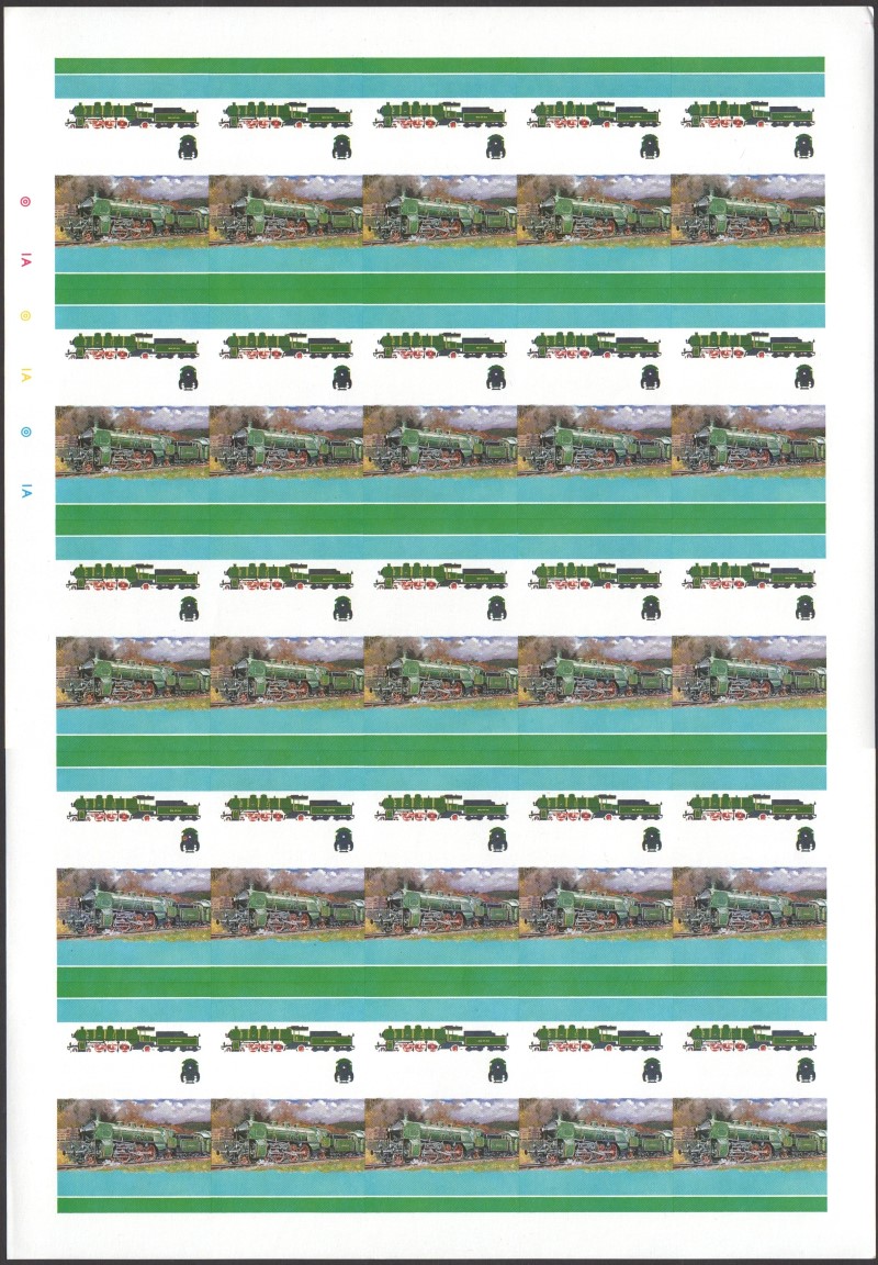 Bequia Locomotives (2nd series) 1c All Colors Stage Progressive Color Proof Pane