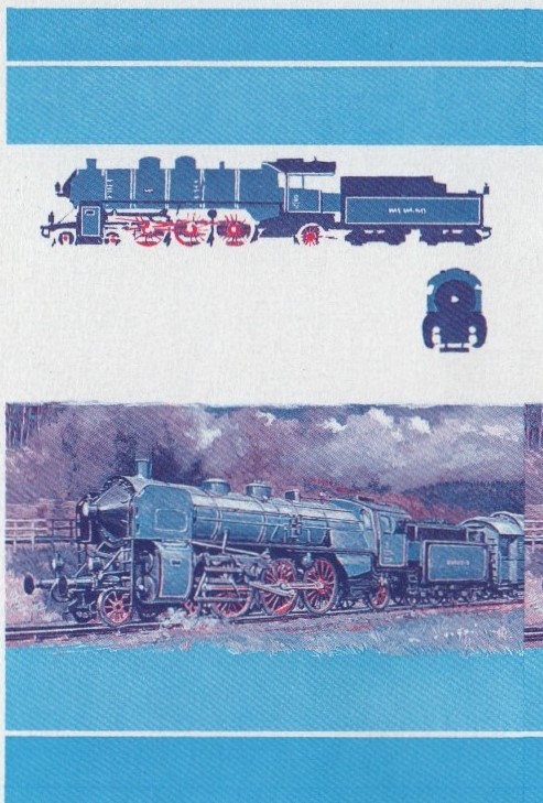 Bequia Locomotives (2nd series) 1c Blue-Red Stage Progressive Color Proof Pair
