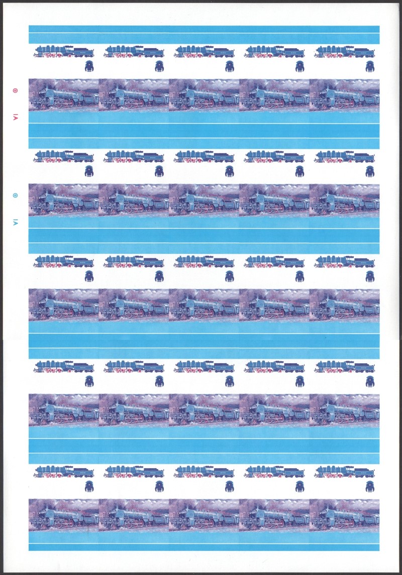 Bequia Locomotives (2nd series) 1c Blue-Red Stage Progressive Color Proof Pane