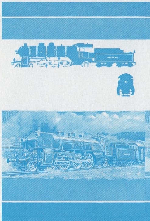 Bequia Locomotives (2nd series) 1c Blue Stage Progressive Color Proof Pair