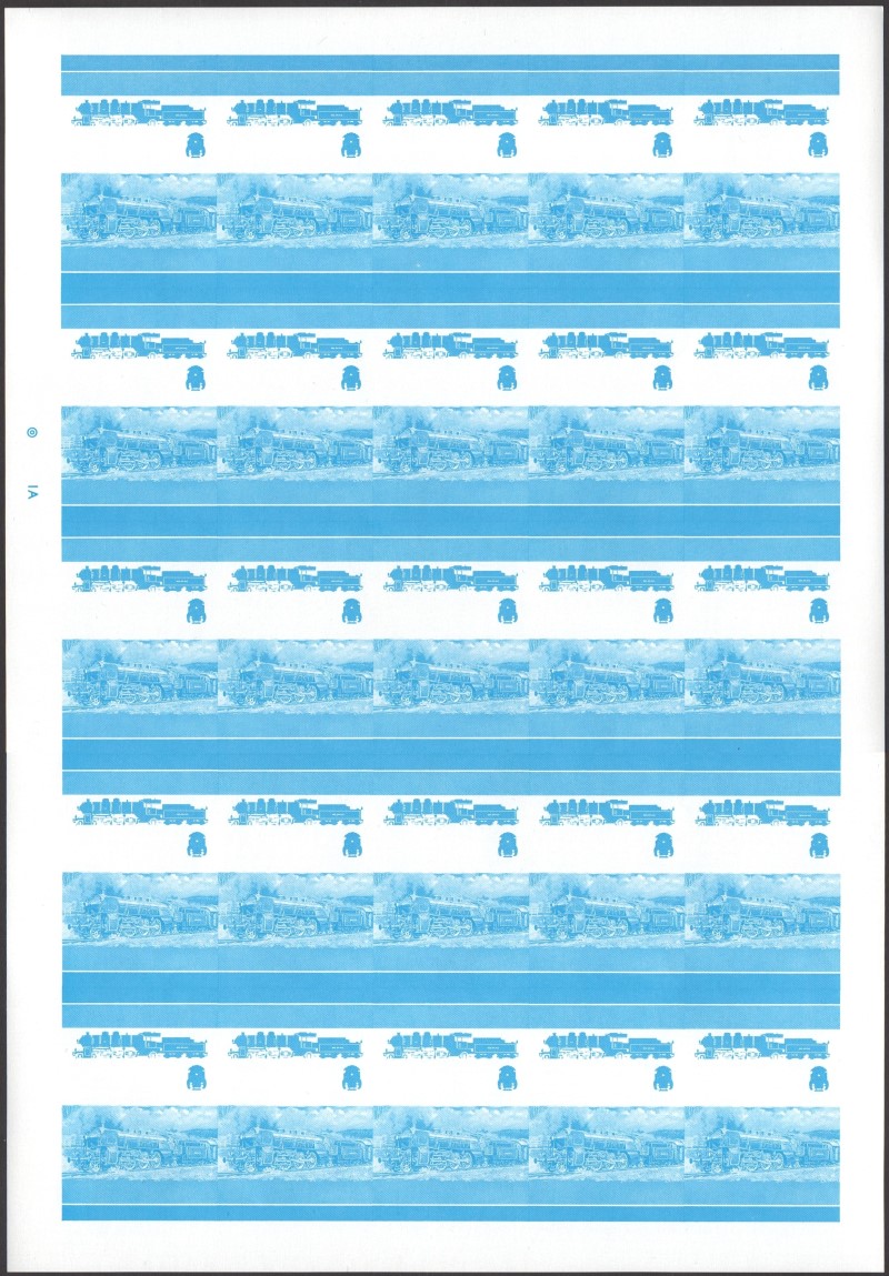 Bequia Locomotives (2nd series) 1c Blue Stage Progressive Color Proof Pane