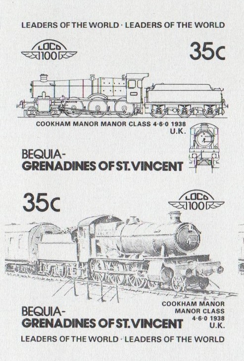 Bequia Locomotives (2nd series) 35c Black Stage Progressive Color Proof Pair